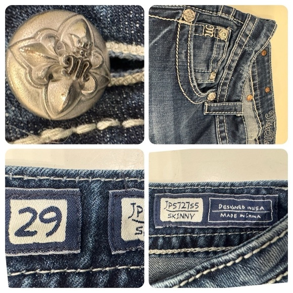 Miss Me JP5727S5 Psychedelic Wing Cross Pocket Skinny Blue Jeans Size 29 - Picture 11 of 13